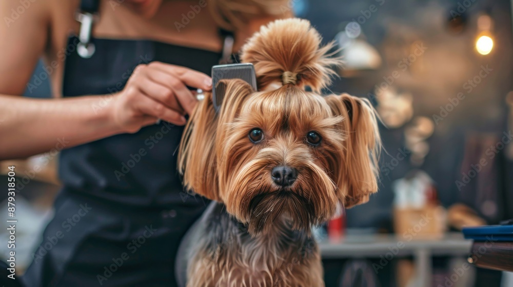 Professional groomer trimming haircut dog at pet spa grooming salon Professional groomer trimming haircut dog at pet spa grooming salon