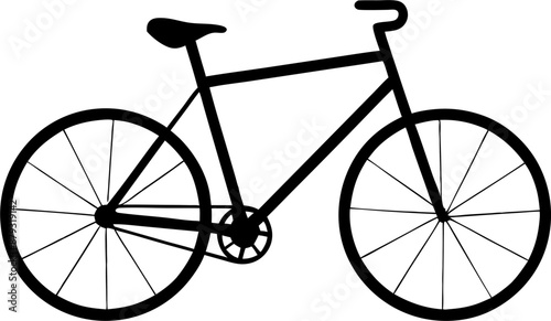 A black silhouette of a bicycle with a simple design is isolated on a white background.