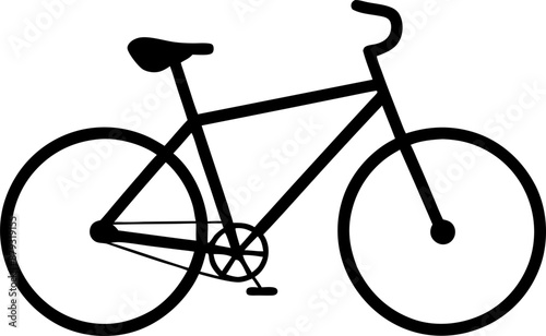 A black silhouette of a bicycle with a simple design is isolated on a white background.