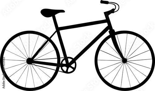 A black silhouette of a bicycle with a simple design is isolated on a white background.