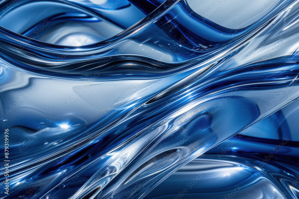 Obraz premium close up horizontal gloss flowing blue transparent wavy abstract background