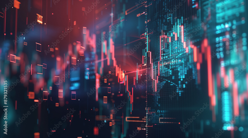 Fototapeta premium Sleek Digital Interface: Advanced AI-Powered Financial Trading Algorithms with Stock Market Visualization