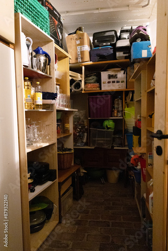 pantry, storage room with a lot of stuff in basement