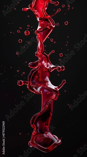 Red liquid splash on black background with elegant curves and motion concept