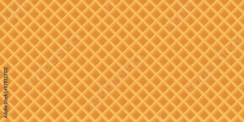 Wafer 3D seamless pattern yellow brown colors illustration. Ice cream cone texture rectangle background. Waffle graphic pattern.