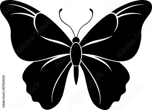 A simple silhouette of a butterfly, rendered in black against a white background.