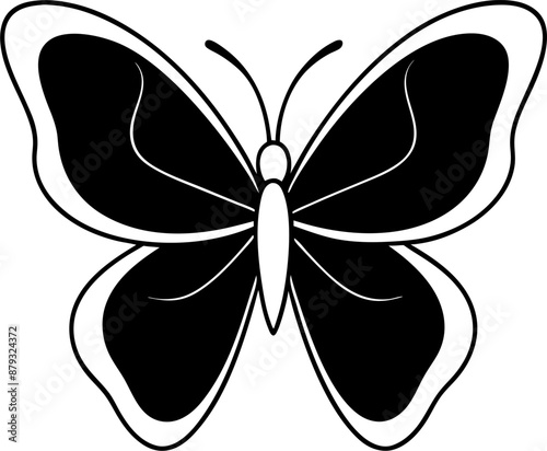 A simple silhouette of a butterfly, rendered in black against a white background.