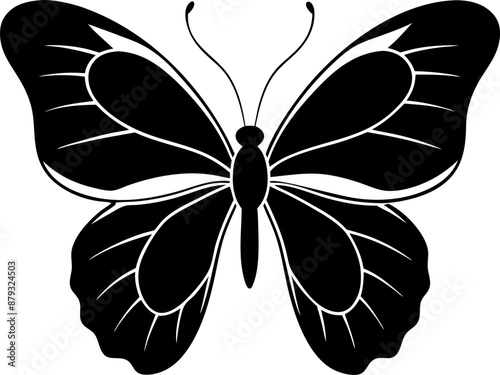 A simple silhouette of a butterfly, rendered in black against a white background.