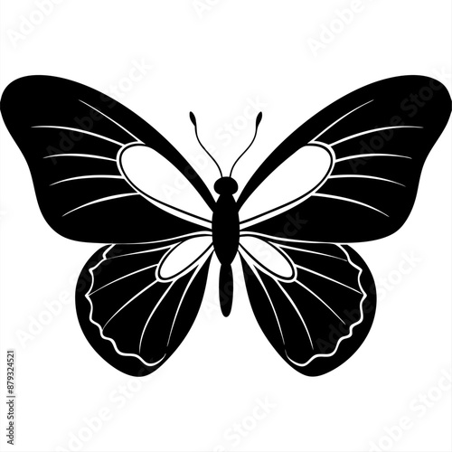A simple silhouette of a butterfly, rendered in black against a white background.