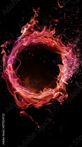 Vibrant fiery ring swirling with dynamic energy on a black background concept