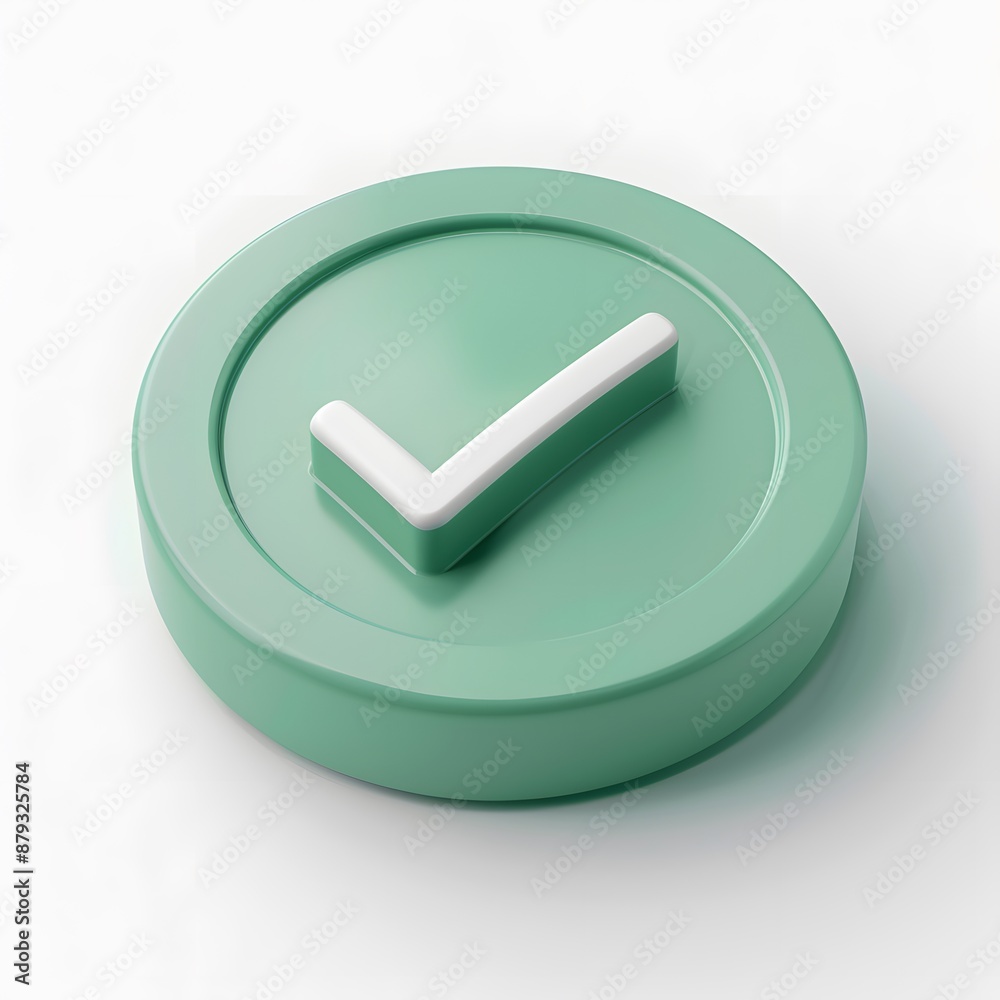 3D rendering of a green checkmark symbol on a circular button, symbolizing approval or success. 3D rendering of a green checkmark symbol on a circular button, symbolizing approval or success.