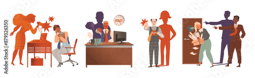 Furious Boss and Stressed Staff Character Vector Set