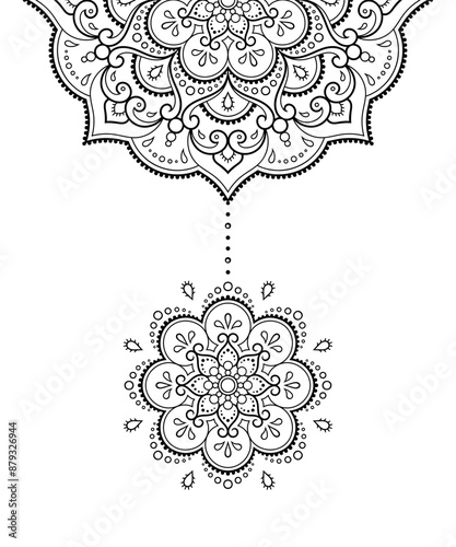 Circular pattern in form of mandala with flower for Henna, Mehndi, tattoo, decoration. Decorative ornament in ethnic oriental style. Outline doodle hand draw vector illustration.