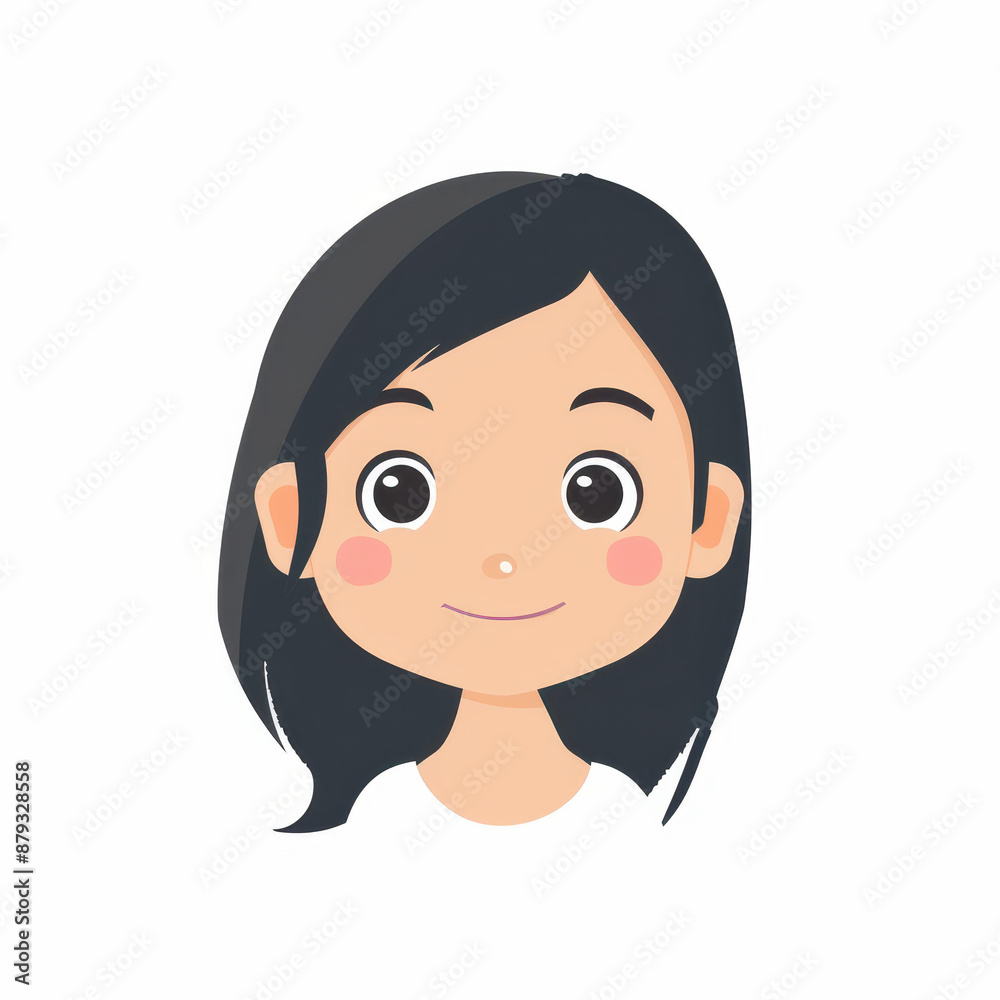Adorable flat design of a smiling girl, minimalistic style, clean lines, simple colors, focus on face, studio art inspired. Adorable flat design of a smiling girl, minimalistic style, clean lines, simple colors, focus on face, studio art inspired.