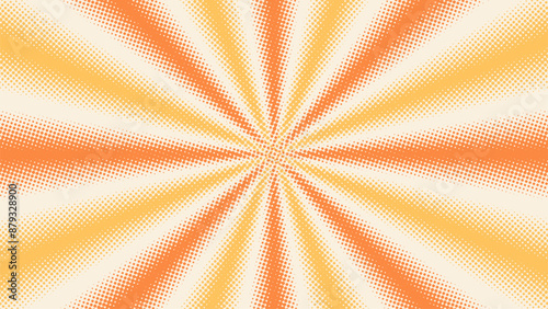Colorful comic dotted gradient background in retro style, pop art with points, dots, rounds, circle, rays radiating from the center. Abstract halftone texture. Template for banner, flyer. Vector EPS1