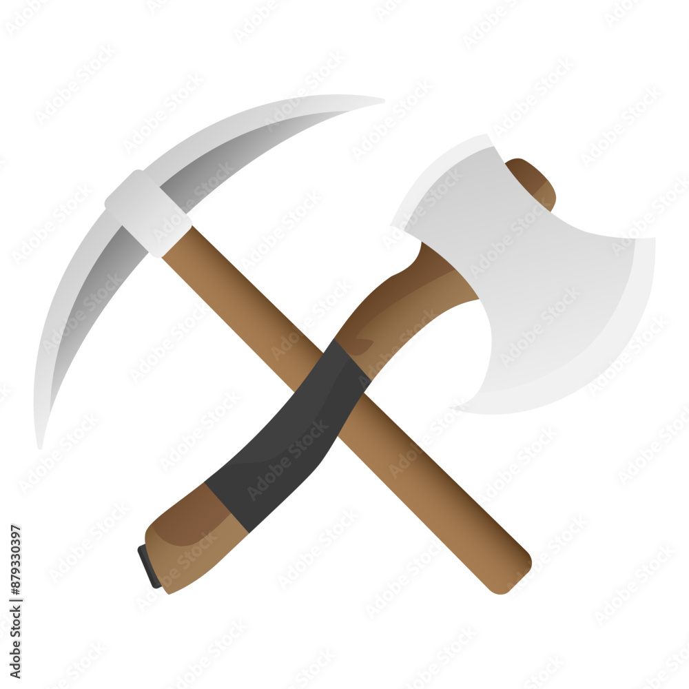 crossed pickaxe and ax. Tools for work. Vector illustration crossed pickaxe and ax. Tools for work. Vector illustration