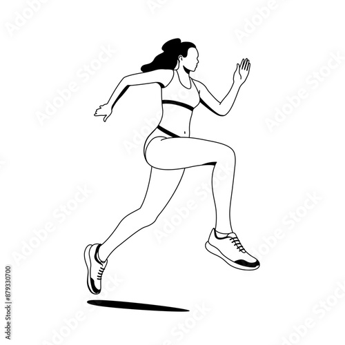 A Black and White Vector Illustration of a Female Athlete in Action