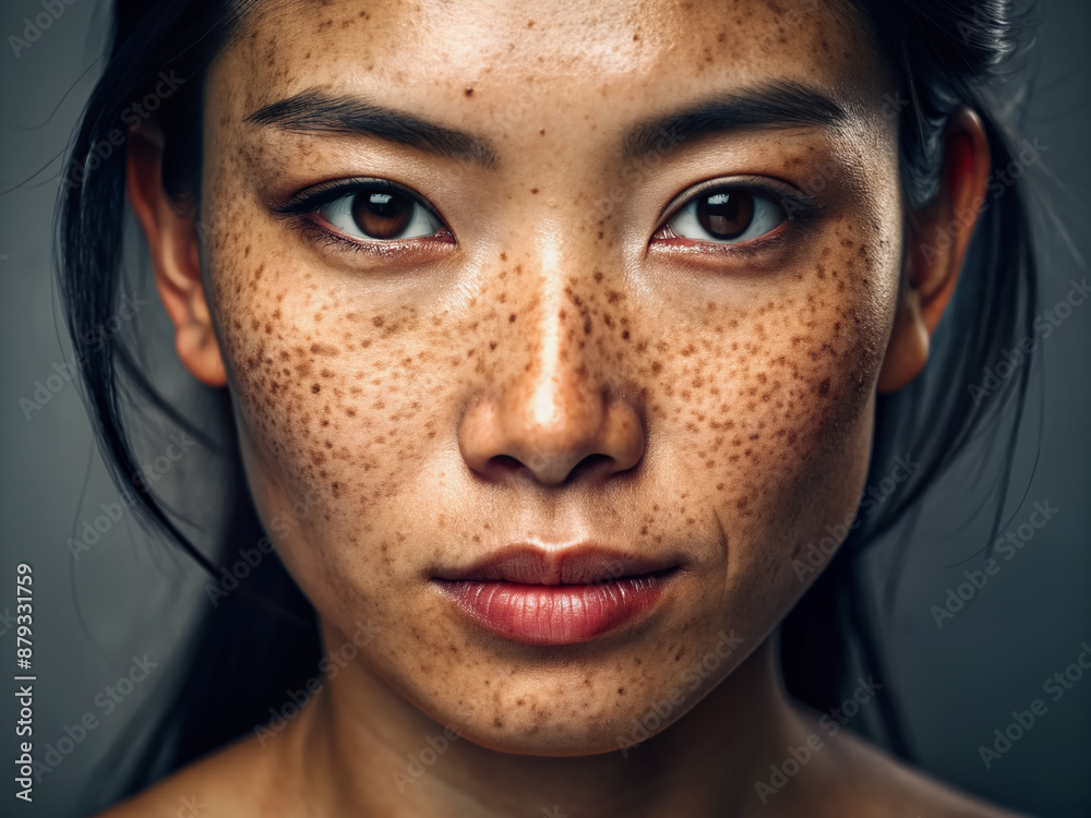Closeup of Asian woman with dark spots and freckles problems. Closeup of Asian woman with dark spots and freckles problems.