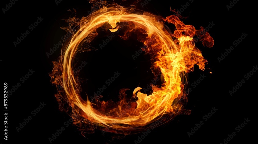 Circle of Fire flame with movement on black background, Beautiful yellow, orange and red and red blaze fire flame texture style Circle of Fire flame with movement on black background, Beautiful yellow, orange and red and red blaze fire flame texture style