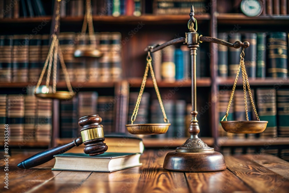 Justice and the law. A wooden hammer, books and scales on the table. The court session. Justice and the law. A wooden hammer, books and scales on the table. The court session.