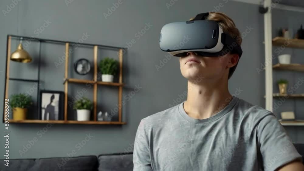 Man Using VR Headset at Home
