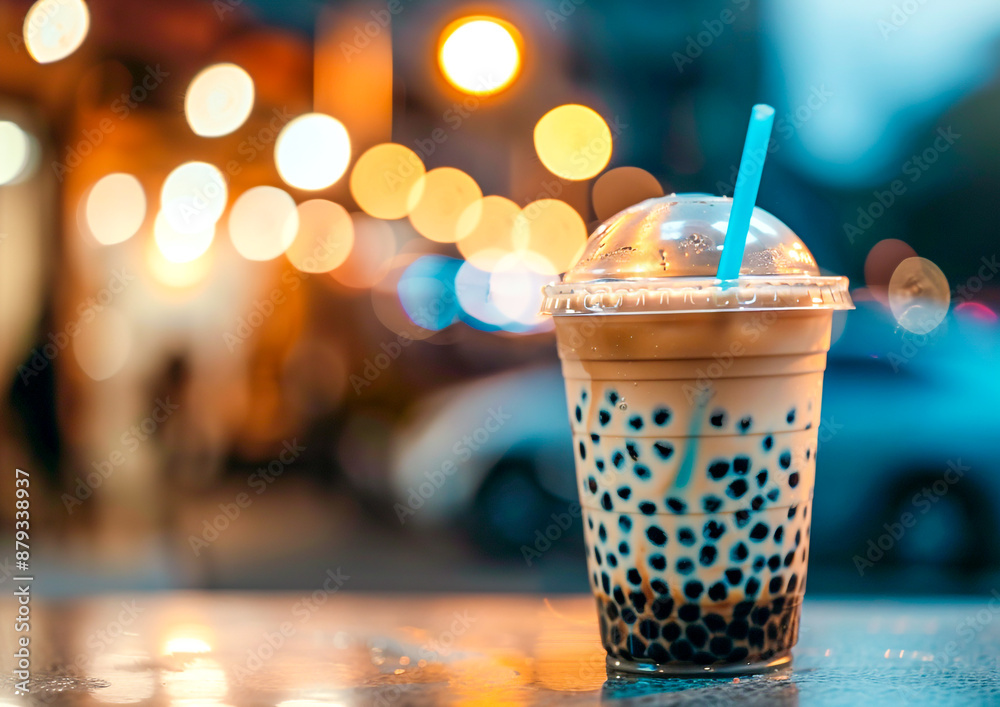 A delicius bubble milk tea with berry topping A delicius bubble milk tea with berry topping