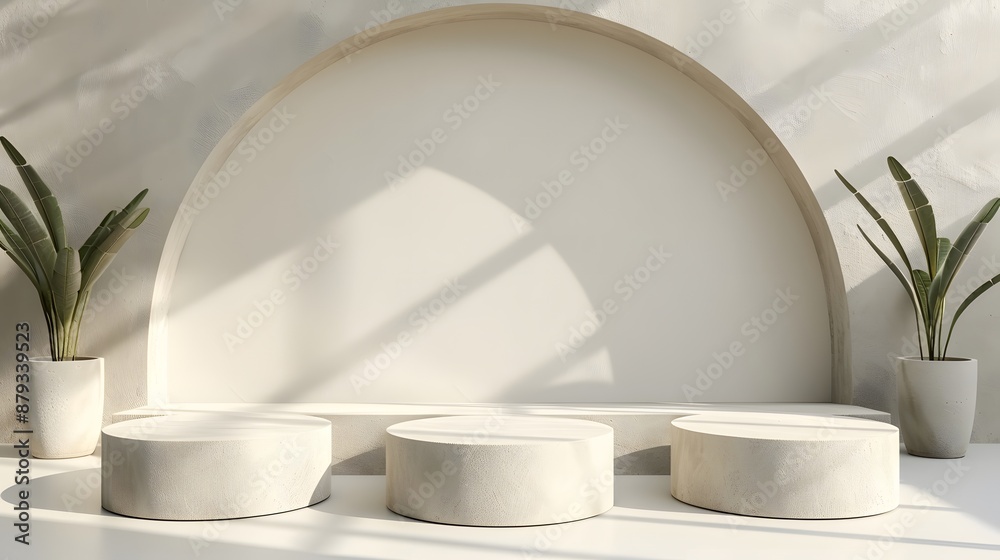 Luxury Marble Platform: Minimal Scene with Palm and Flowerpot for Fashion Product Showcase Luxury Marble Platform: Minimal Scene with Palm and Flowerpot for Fashion Product Showcase