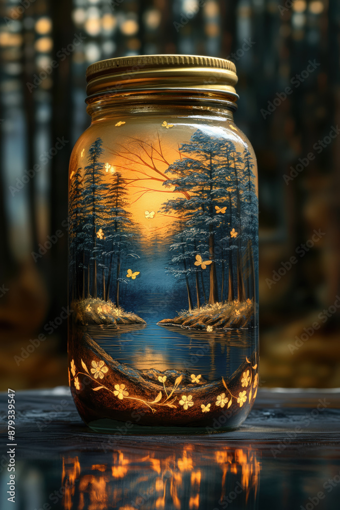 Glühwürmchen und Wald im Glas