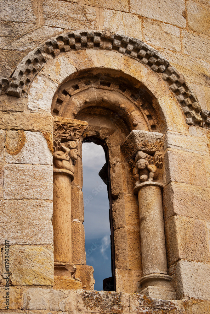 Obraz premium Romanesque image with sexual scene, Collegiate church of San Pedro, 12th century. Cervatos. Cantabria. Spain.