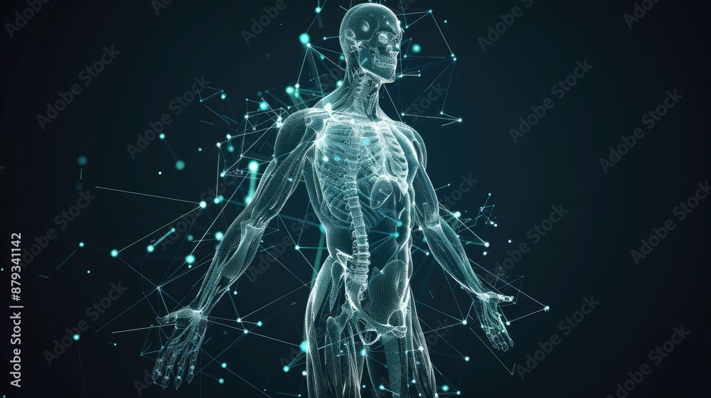 Human body. Abstract vector. Digital anatomy Medical technology Muscle structure Health innovation 3D model DNA biotechnology Body system Science medicine Healthy anatomy concept. Human body. Abstract vector. Digital anatomy Medical technology Muscle structure Health innovation 3D model DNA biotechnology Body system Science medicine Healthy anatomy concept.