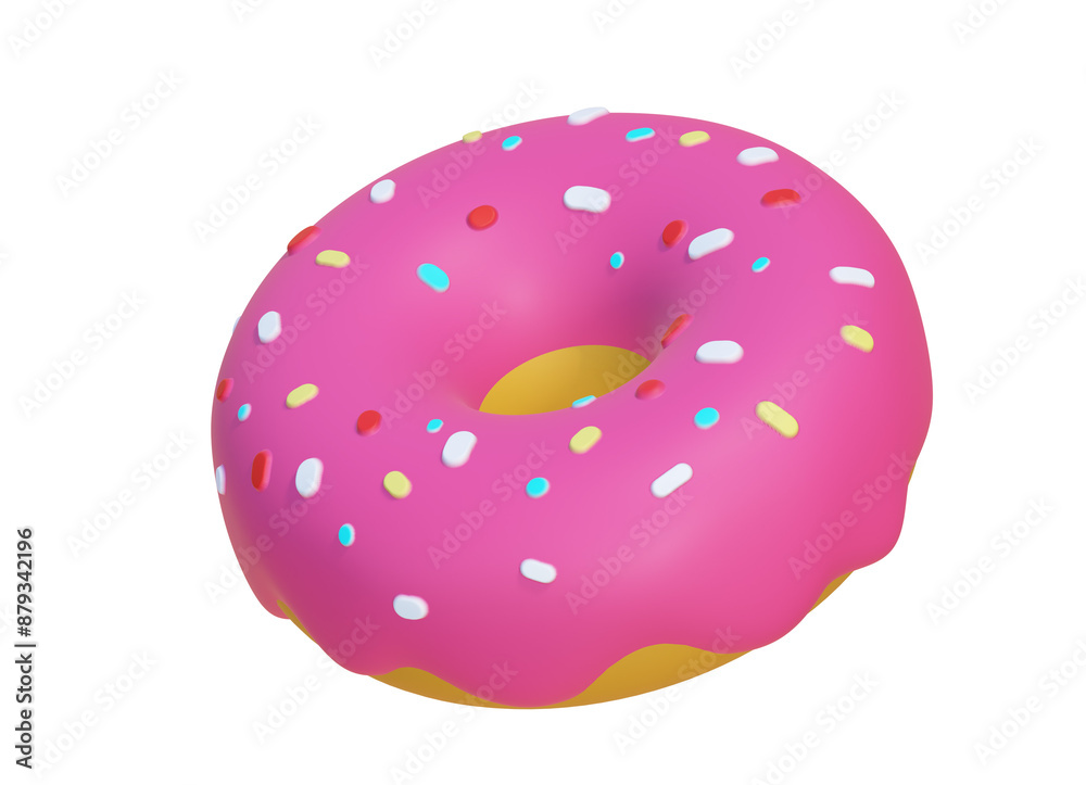Pink glazed donut isolate,3D rendering.