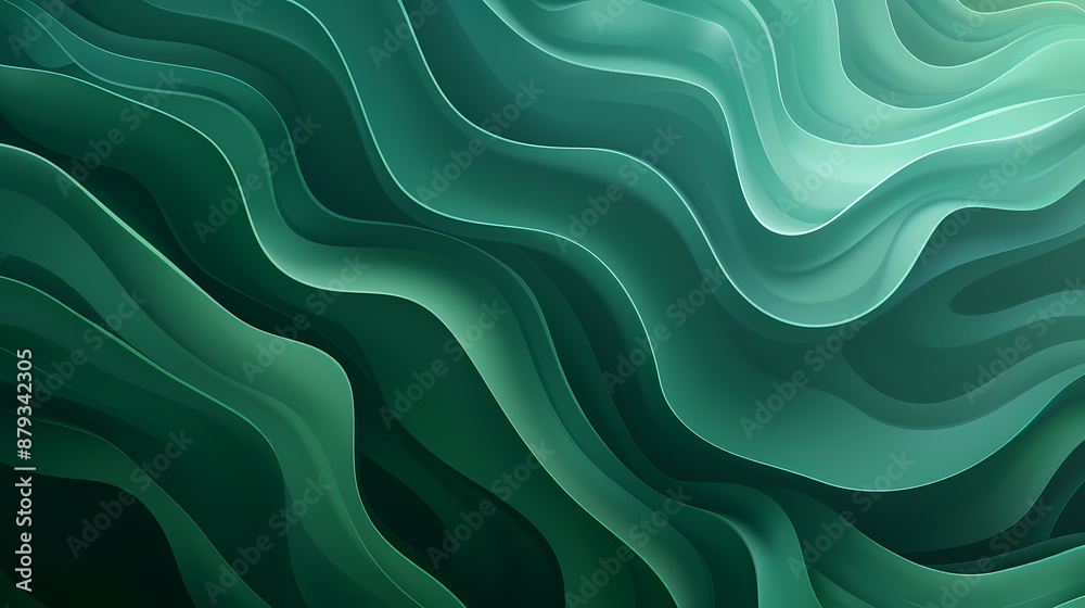 Obraz premium Abstract green wave-like patterns creating a serene and fluid visual effect.