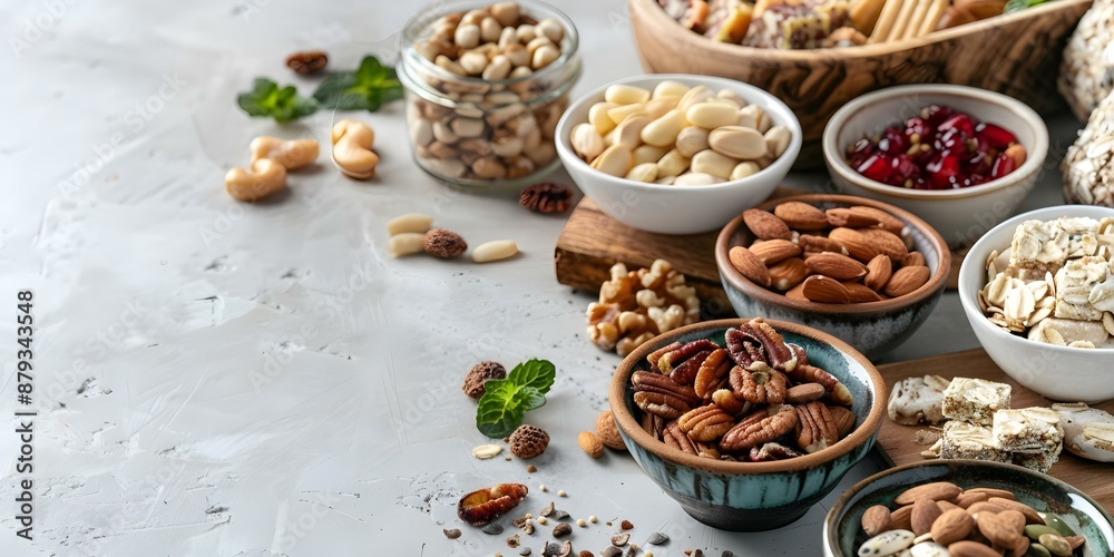 Protein-Rich Nutritious Snacks A Variety for Every Occasion. Concept Healthy Eating, Snack Ideas, Protein-Rich Foods, Nutritious Options, On-the-Go Snacks Protein-Rich Nutritious Snacks A Variety for Every Occasion. Concept Healthy Eating, Snack Ideas, Protein-Rich Foods, Nutritious Options, On-the-Go Snacks