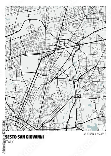 Sesto San Giovanni City, Italy Map - Sesto San Giovanni City White Gold Maps Poster Wall Art Home Decor Ready to Printable
