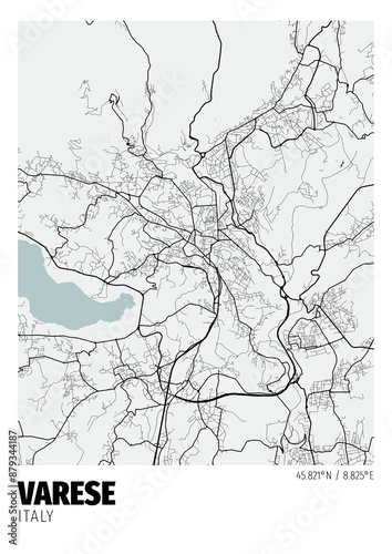 Varese City, Italy Map - Varese City White Gold Maps Poster Wall Art Home Decor Ready to Printable
