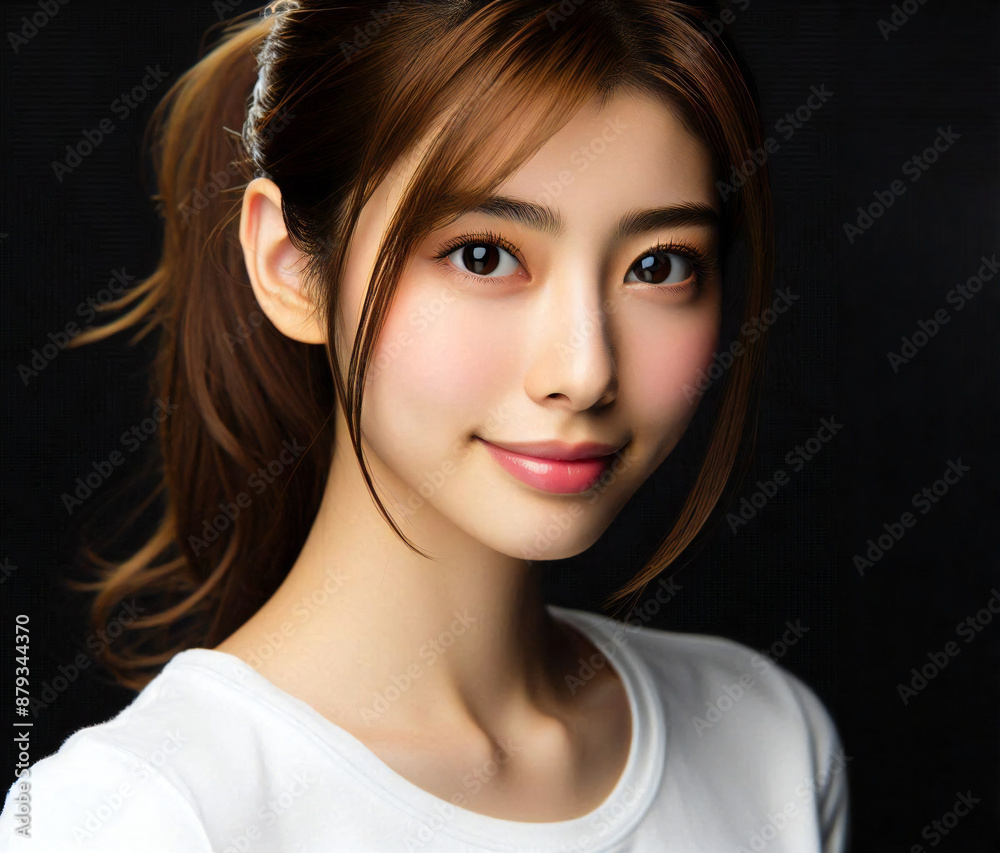 Naklejka premium 白いTシャツの美女