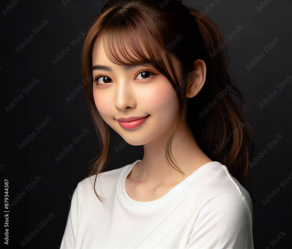 Naklejka premium 白いTシャツの美女