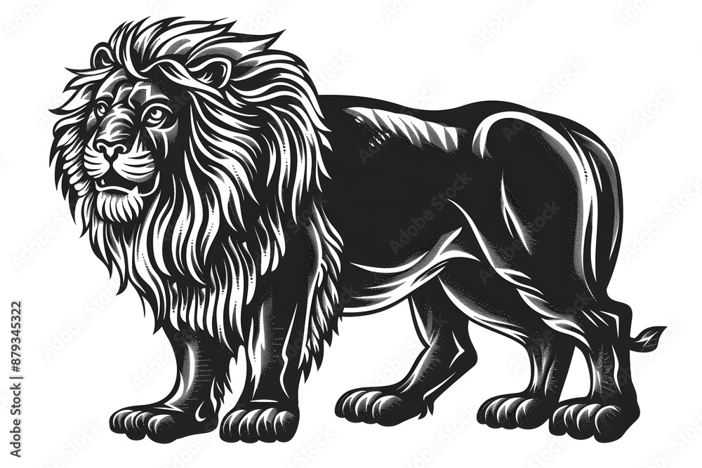 Obraz premium Hand drawn lion silhouette in a minimal style. Black and white graphic illustration isolated on transparent background