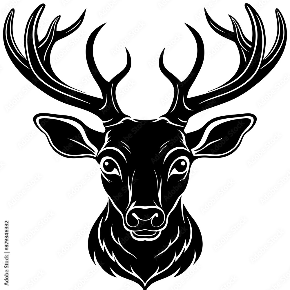 Naklejka premium deer head silhouette, Deer head icon black vector silhouette, deer, animal, vector, reindeer, cartoon, illustration,