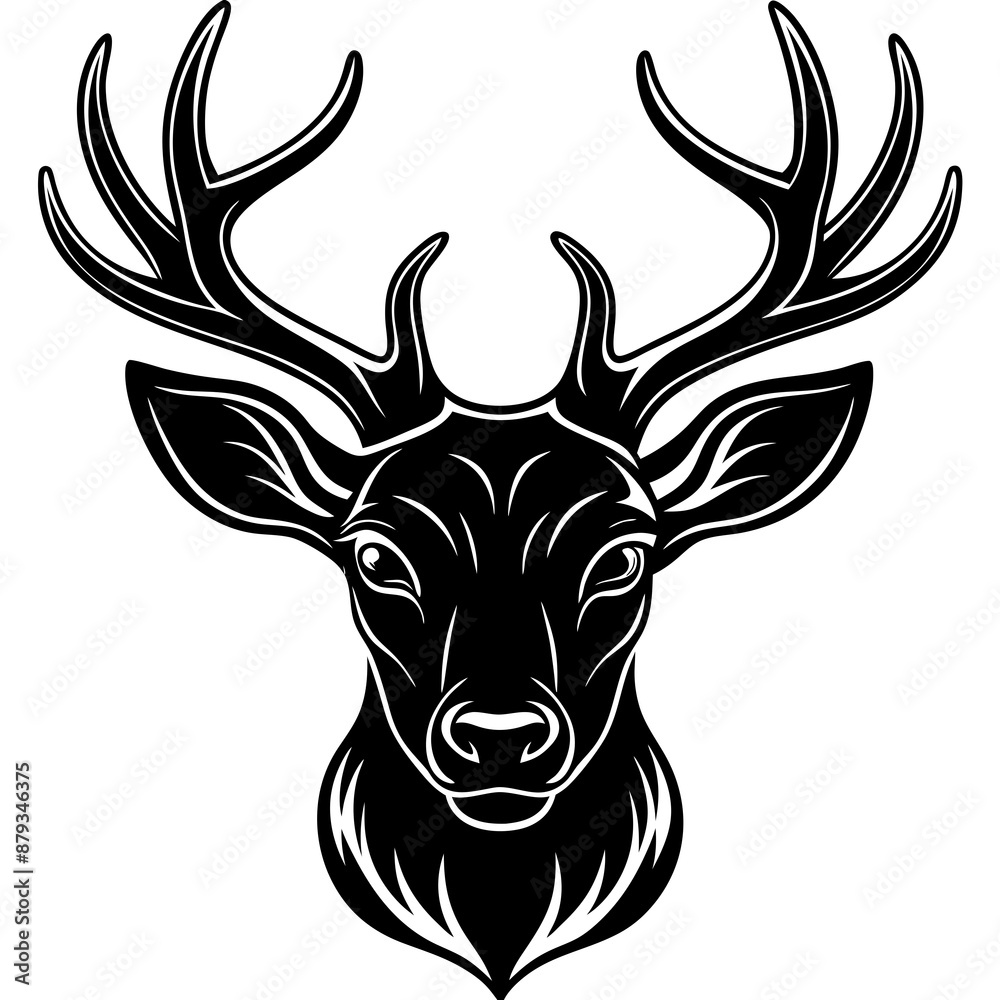 Fototapeta premium deer head silhouette, Deer head icon black vector silhouette, deer, animal, vector, reindeer, cartoon, illustration,
