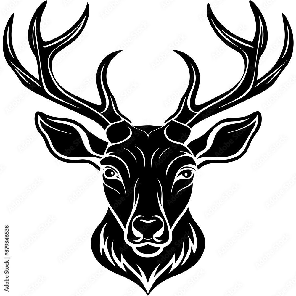 Naklejka premium deer head silhouette, Deer head icon black vector silhouette, deer, animal, vector, reindeer, cartoon, illustration,