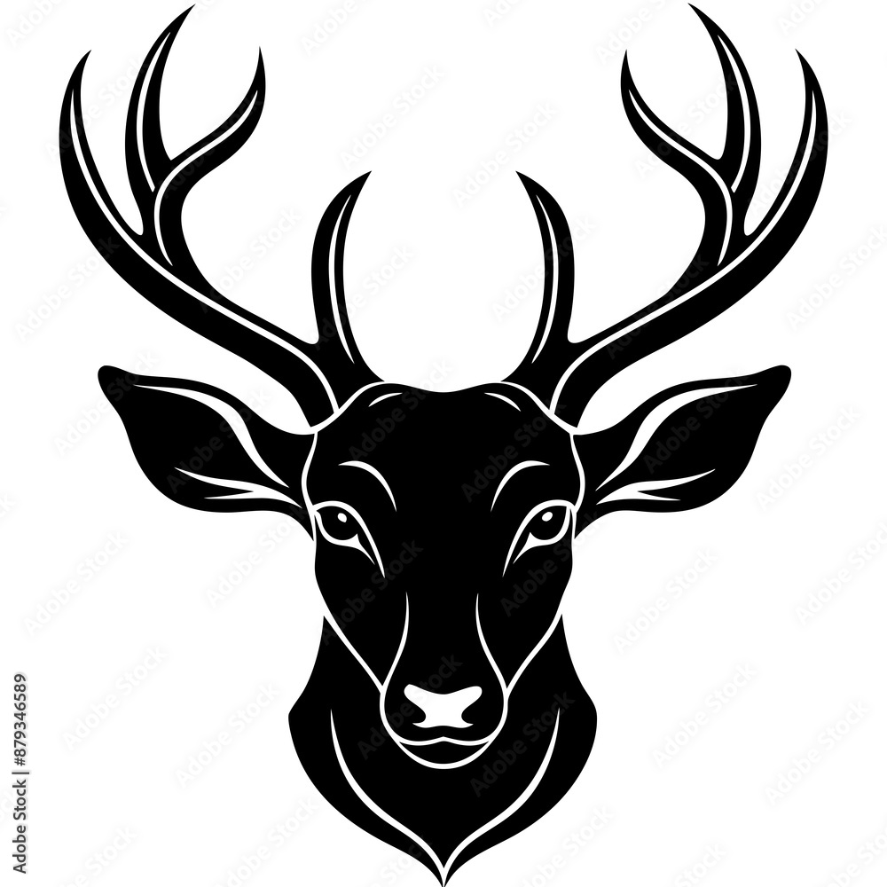 Naklejka premium deer head silhouette, Deer head icon black vector silhouette, deer, animal, vector, reindeer, cartoon, illustration,