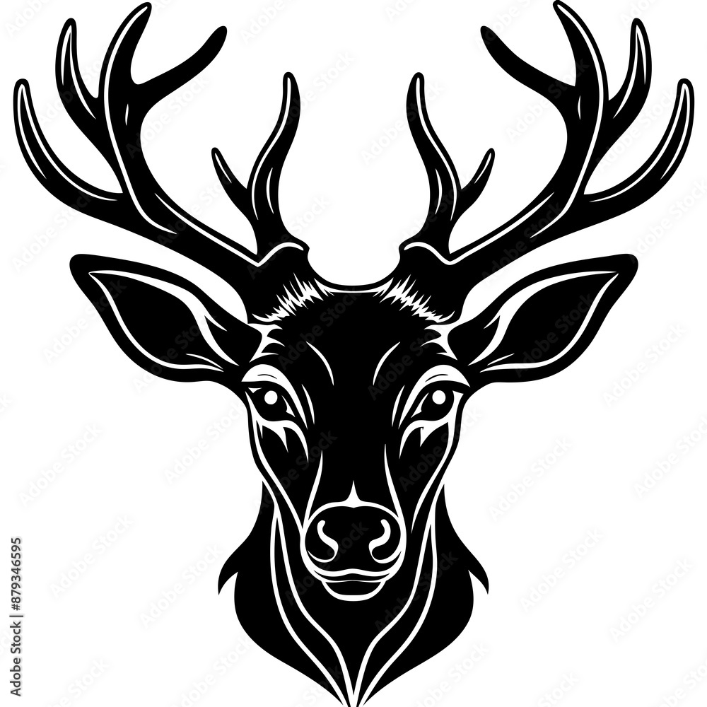 Naklejka premium deer head silhouette, Deer head icon black vector silhouette, deer, animal, vector, reindeer, cartoon, illustration,