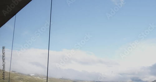 Summer in Norway. Dovrefjell-Sunndalsfjella National Park. Viewpoint SNØHETTA. Architectural viewing pavilion overlooking Tverrfjellet mountain at Hjerkinn. 