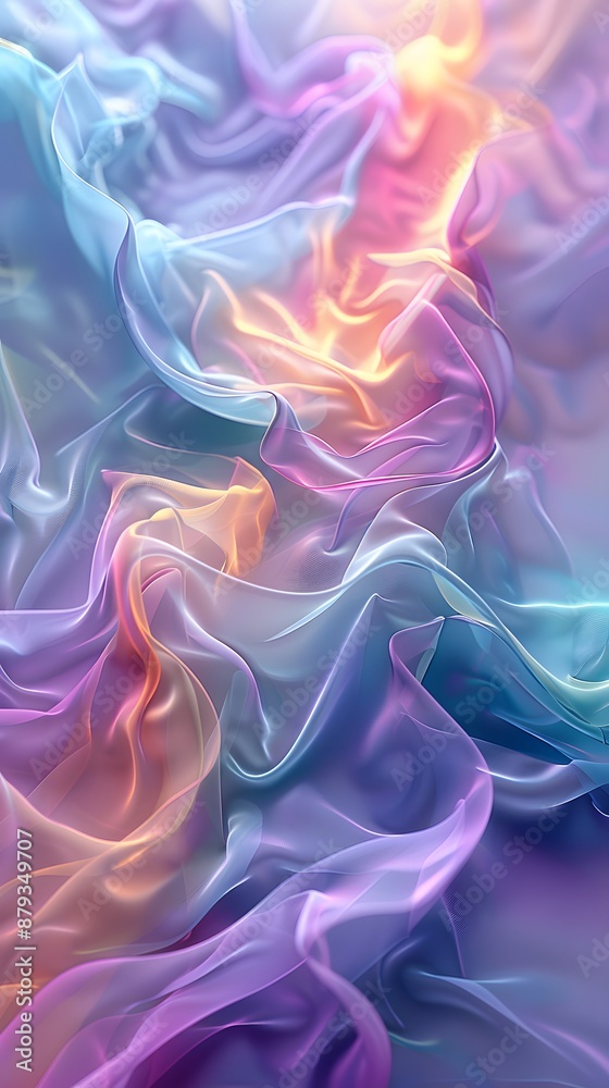 Obraz premium Vertical Abstract digital artwork with gradient of pastel colors of blue, purple, pink. Fluid, wave-like texture 