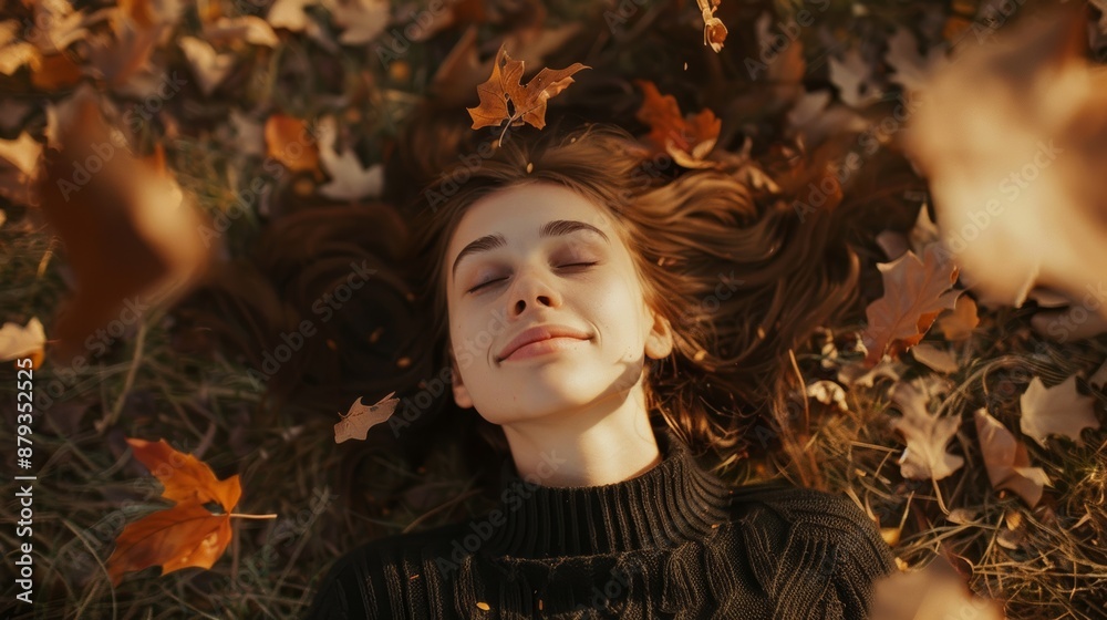 Happy young woman enjoy the autumn season at park, Rest, relaxation, Lifestyle concept. Happy young woman enjoy the autumn season at park, Rest, relaxation, Lifestyle concept.