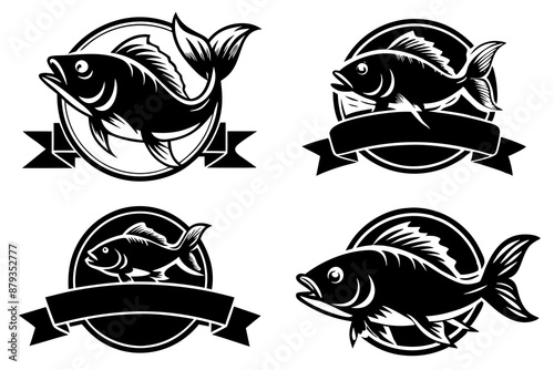 Cute fish carp logo set with different designs silhouette black vector art illustration photo