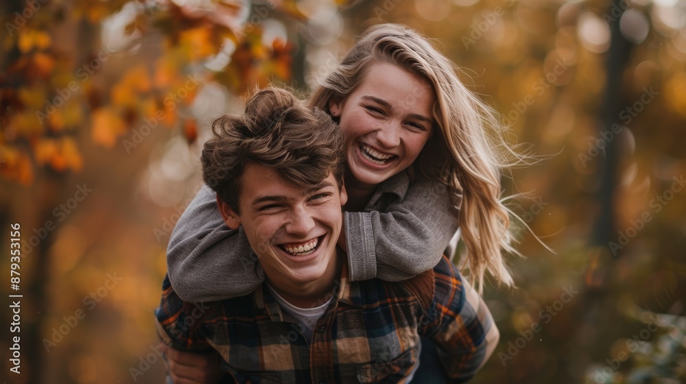 Young couple happy lifestyle together on autumn foliage season at outdoor. Young couple happy lifestyle together on autumn foliage season at outdoor.