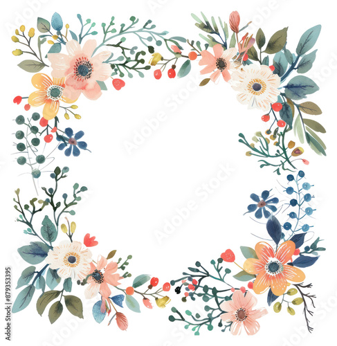 PNG Flower berry border pattern backgrounds wreath.