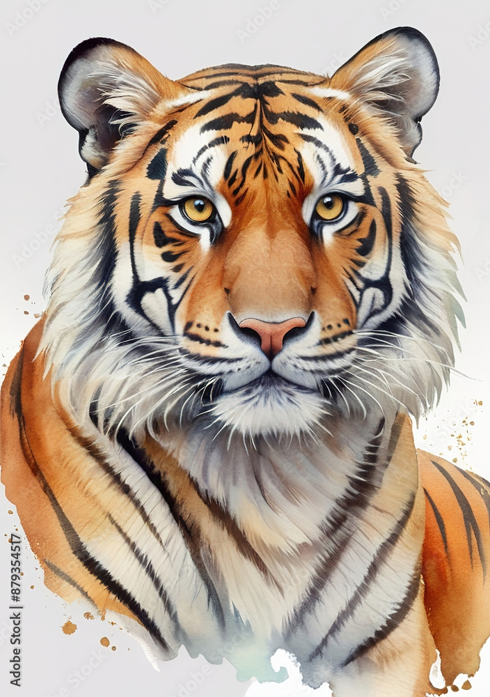 Obraz premium Tiger head face. Watercolor painting, Isolated white background